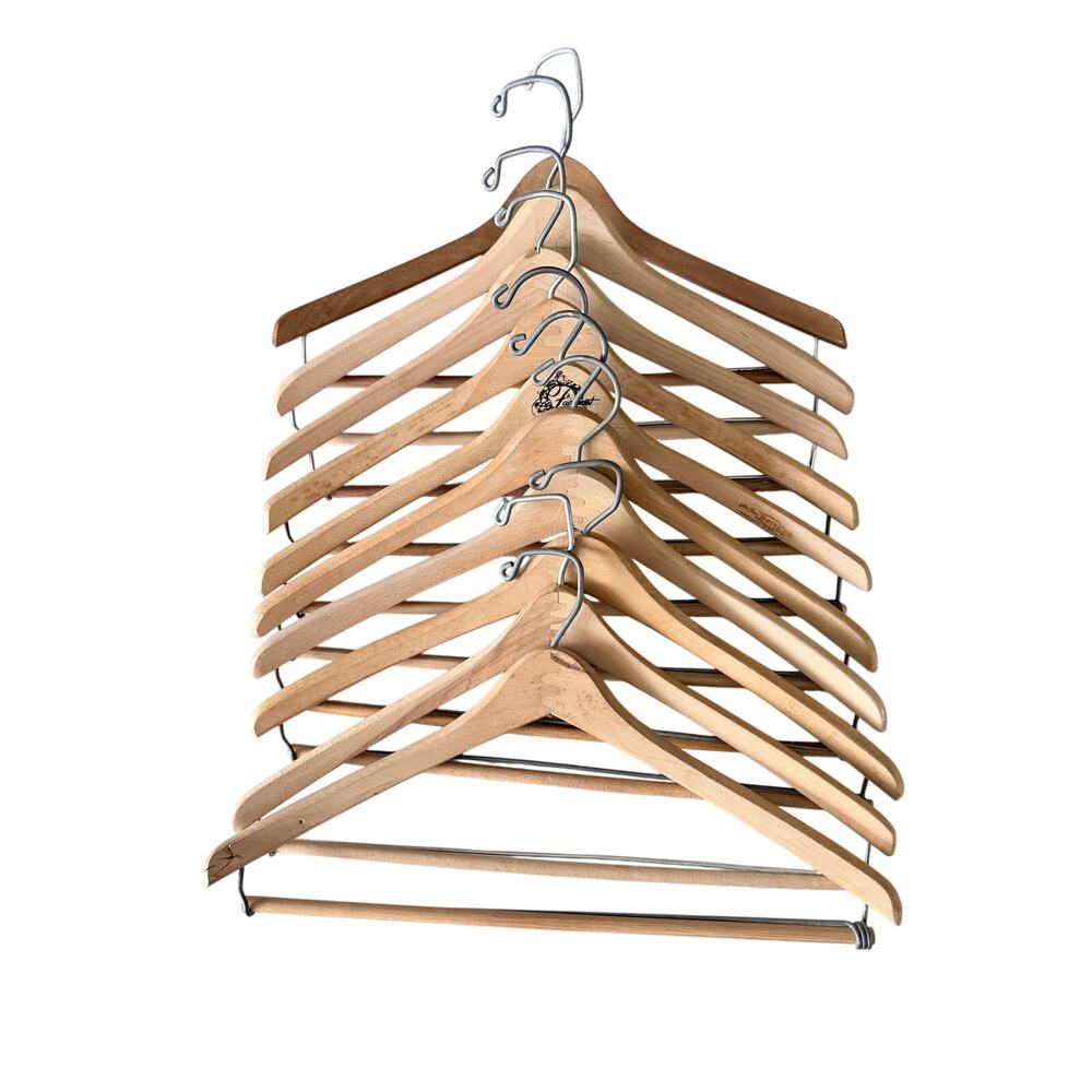 Mixed lot 10 vintage wooden hangers natural finish suits blazers curated closet